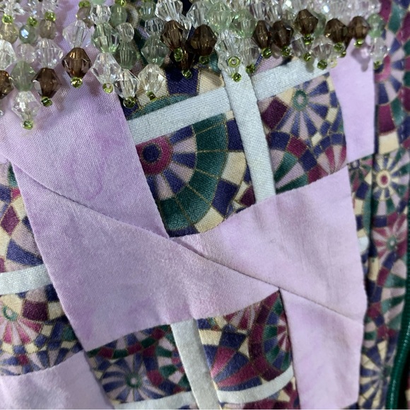 Hand Quilted Custom Wearable ART Patchwork Jacket Purple Green Stunning! Kimono - Picture 9 of 13